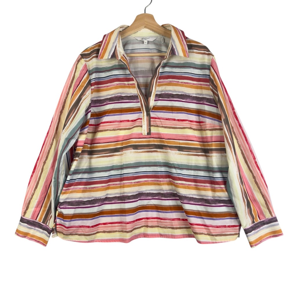 Foxcroft NYC Non Iron XL‎ Multicolored Striped Collared Quarter Zip Blouse Shirt